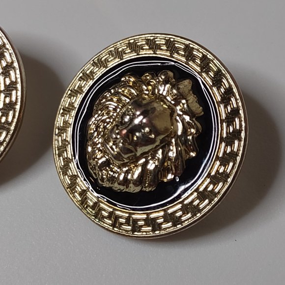 Gold Tone And Black Round Lions Head Earrings - Picture 5 of 11